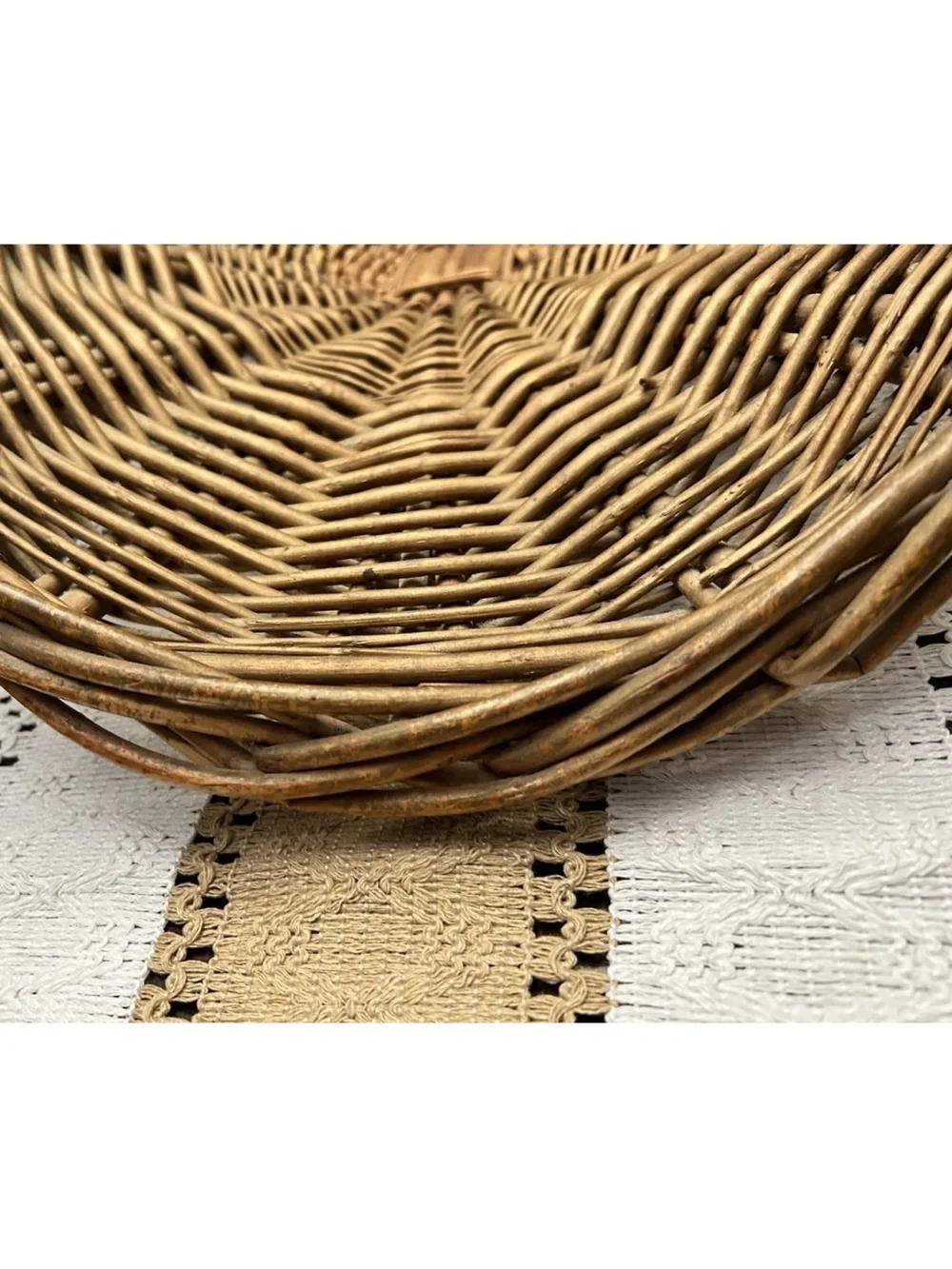 Vintage Handwoven Wicker Gathering Basket | Large Farmhouse French Country Boho
